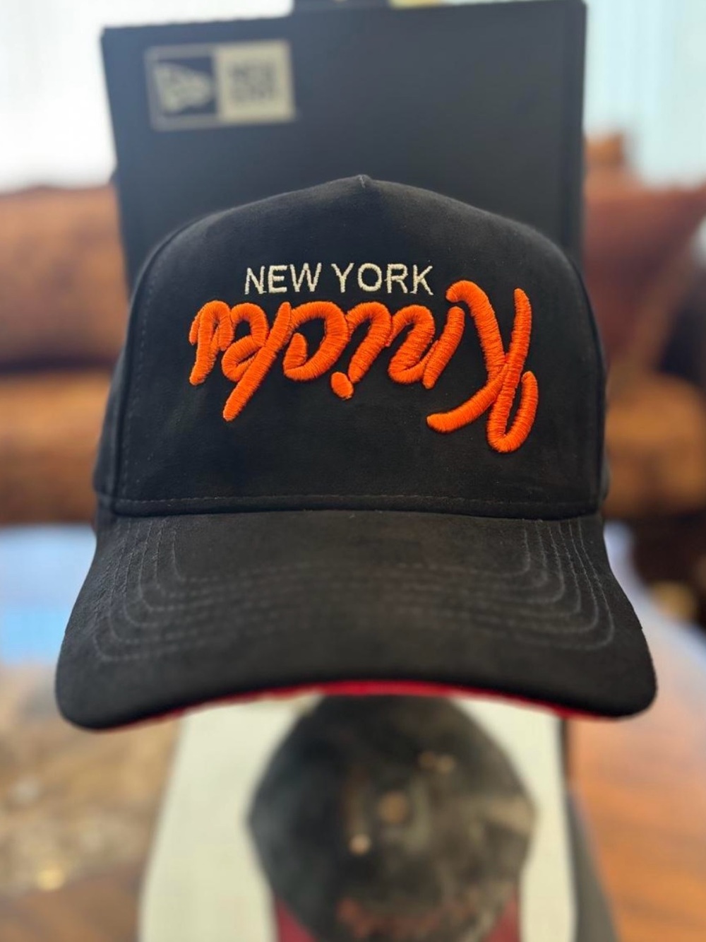 New York Knicks Black Suede & Red Under Visor SnapBack Hat